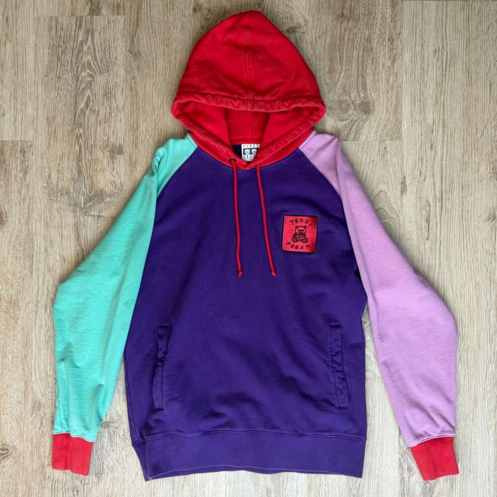 Teddy Fresh Pastel Colorblock Hoodie Hood Multicolor Sleeves Large Bold Graphic